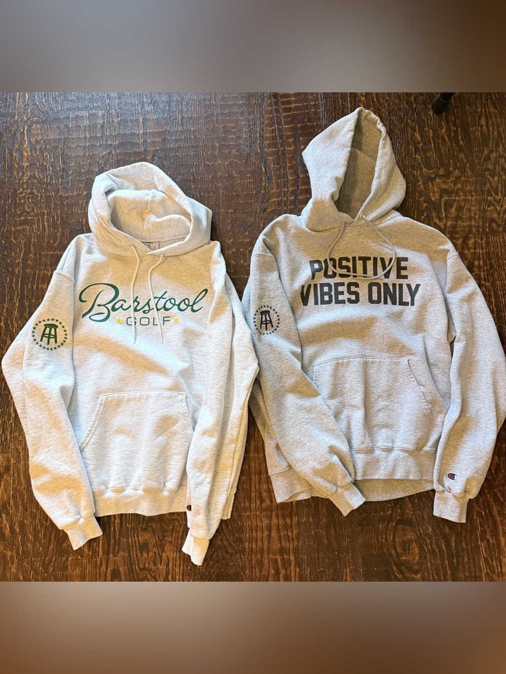 Barstool Crewneck Hoodie - Light Gray "Positive Vibes Only" & Barstool Golf